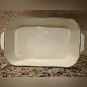 Pfaltzgraff 2 QT Rectangular Baker in the Juniper pattern with green trim.